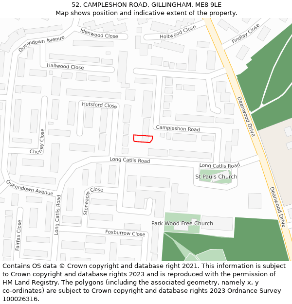 52, CAMPLESHON ROAD, GILLINGHAM, ME8 9LE: Location map and indicative extent of plot