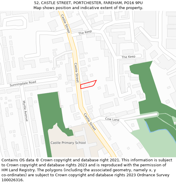 52, CASTLE STREET, PORTCHESTER, FAREHAM, PO16 9PU: Location map and indicative extent of plot