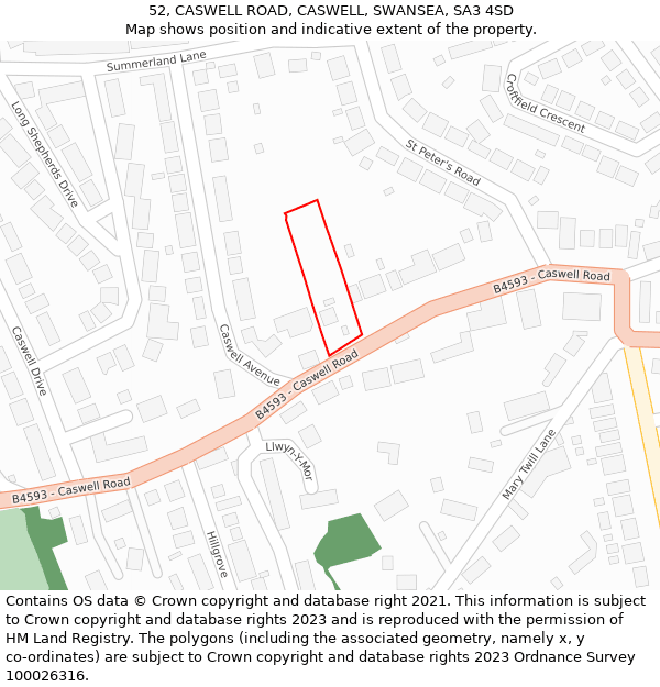 52, CASWELL ROAD, CASWELL, SWANSEA, SA3 4SD: Location map and indicative extent of plot