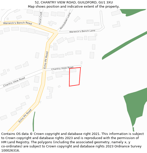 52, CHANTRY VIEW ROAD, GUILDFORD, GU1 3XU: Location map and indicative extent of plot