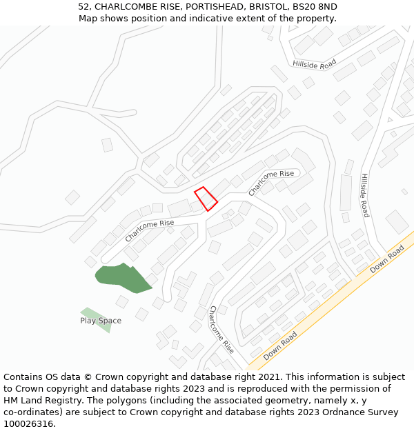52, CHARLCOMBE RISE, PORTISHEAD, BRISTOL, BS20 8ND: Location map and indicative extent of plot