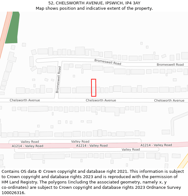 52, CHELSWORTH AVENUE, IPSWICH, IP4 3AY: Location map and indicative extent of plot