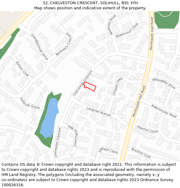 52, CHELVESTON CRESCENT, SOLIHULL, B91 3YH: Location map and indicative extent of plot