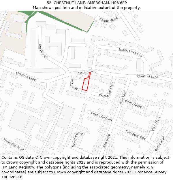 52, CHESTNUT LANE, AMERSHAM, HP6 6EP: Location map and indicative extent of plot