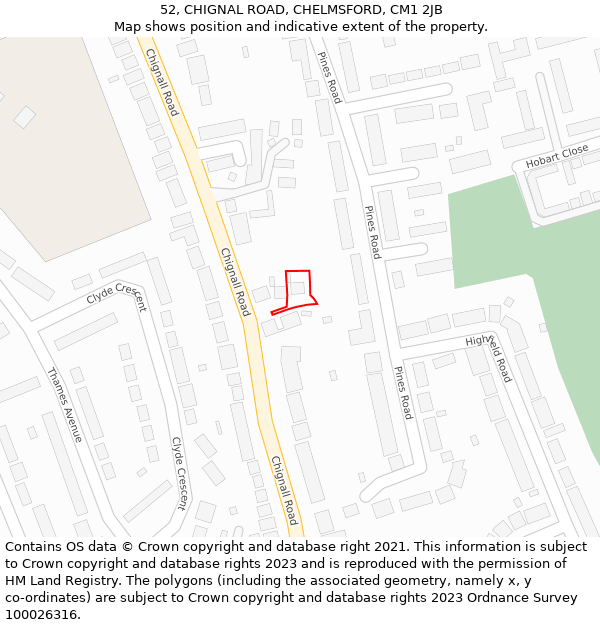 52, CHIGNAL ROAD, CHELMSFORD, CM1 2JB: Location map and indicative extent of plot