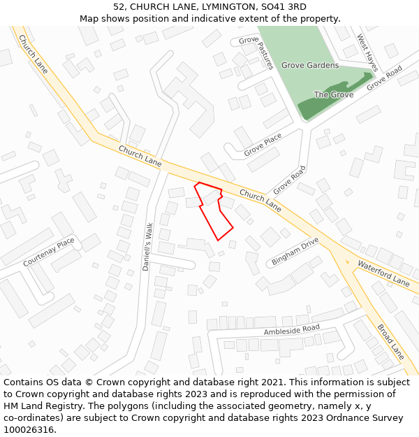 52, CHURCH LANE, LYMINGTON, SO41 3RD: Location map and indicative extent of plot