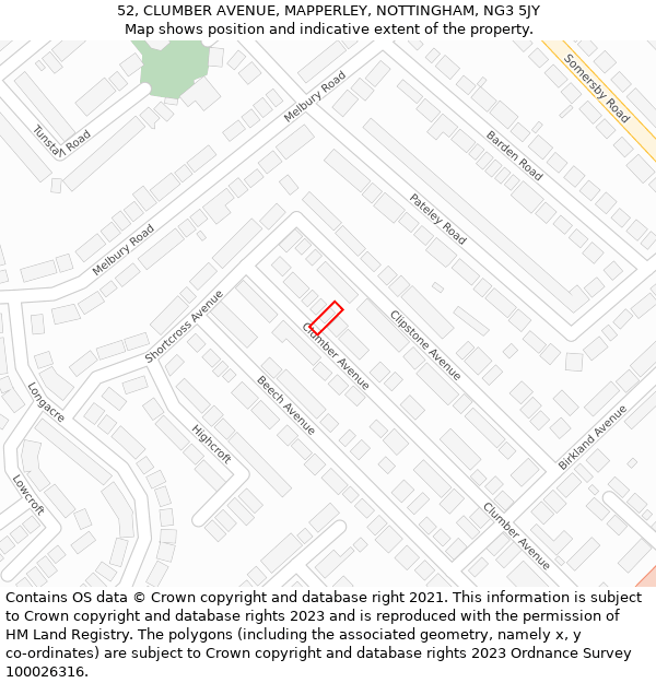 52, CLUMBER AVENUE, MAPPERLEY, NOTTINGHAM, NG3 5JY: Location map and indicative extent of plot