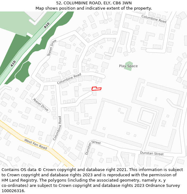 52, COLUMBINE ROAD, ELY, CB6 3WN: Location map and indicative extent of plot