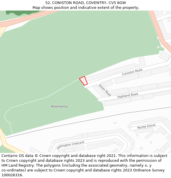 52, CONISTON ROAD, COVENTRY, CV5 6GW: Location map and indicative extent of plot