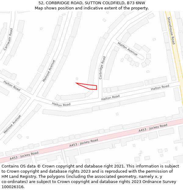 52, CORBRIDGE ROAD, SUTTON COLDFIELD, B73 6NW: Location map and indicative extent of plot