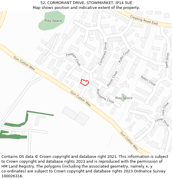 52, CORMORANT DRIVE, STOWMARKET, IP14 5UE: Location map and indicative extent of plot