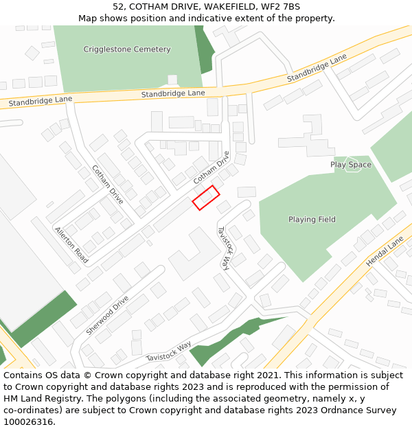 52, COTHAM DRIVE, WAKEFIELD, WF2 7BS: Location map and indicative extent of plot