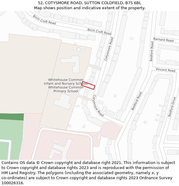 52, COTYSMORE ROAD, SUTTON COLDFIELD, B75 6BL: Location map and indicative extent of plot