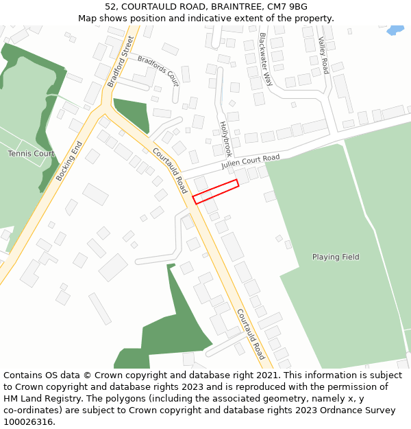 52, COURTAULD ROAD, BRAINTREE, CM7 9BG: Location map and indicative extent of plot
