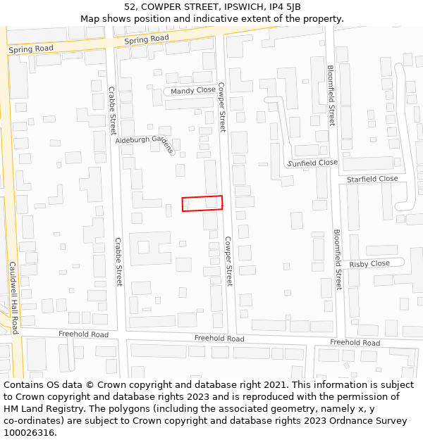 52, COWPER STREET, IPSWICH, IP4 5JB: Location map and indicative extent of plot