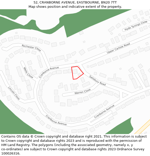 52, CRANBORNE AVENUE, EASTBOURNE, BN20 7TT: Location map and indicative extent of plot