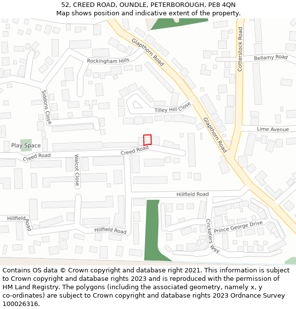 52, CREED ROAD, OUNDLE, PETERBOROUGH, PE8 4QN: Location map and indicative extent of plot