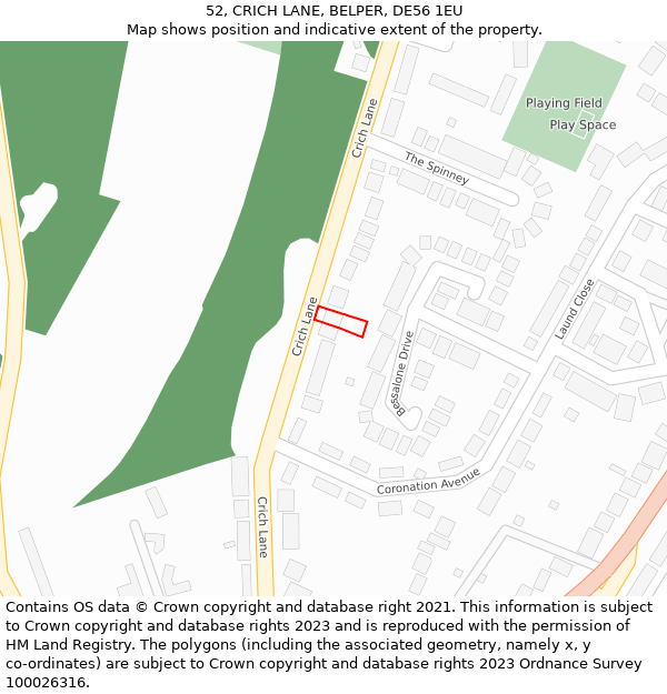 52, CRICH LANE, BELPER, DE56 1EU: Location map and indicative extent of plot