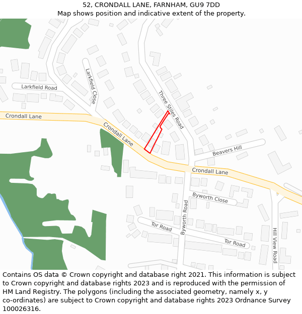 52, CRONDALL LANE, FARNHAM, GU9 7DD: Location map and indicative extent of plot