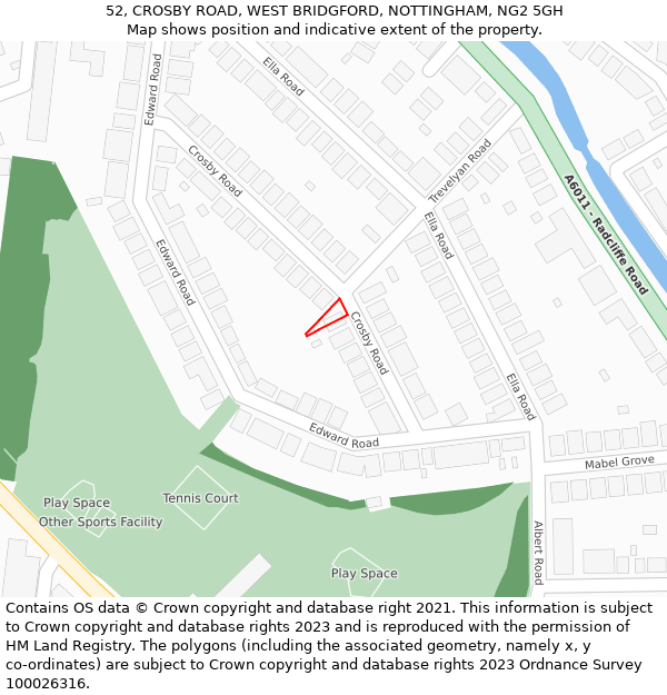 52, CROSBY ROAD, WEST BRIDGFORD, NOTTINGHAM, NG2 5GH: Location map and indicative extent of plot