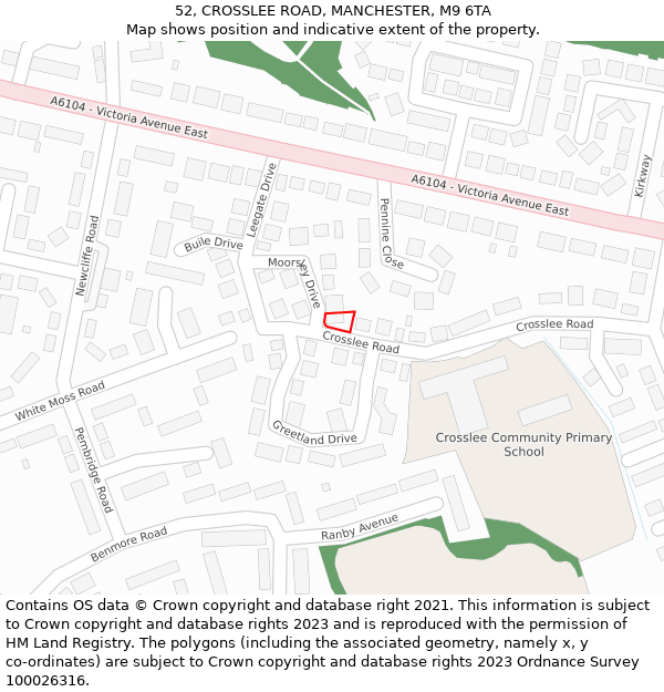 52, CROSSLEE ROAD, MANCHESTER, M9 6TA: Location map and indicative extent of plot