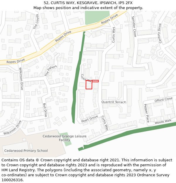 52, CURTIS WAY, KESGRAVE, IPSWICH, IP5 2FX: Location map and indicative extent of plot