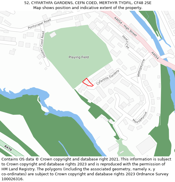 52, CYFARTHFA GARDENS, CEFN COED, MERTHYR TYDFIL, CF48 2SE: Location map and indicative extent of plot