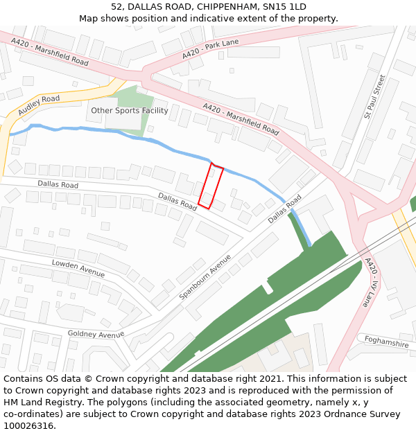 52, DALLAS ROAD, CHIPPENHAM, SN15 1LD: Location map and indicative extent of plot