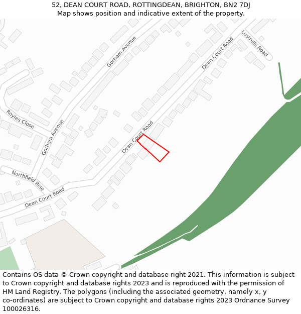 52, DEAN COURT ROAD, ROTTINGDEAN, BRIGHTON, BN2 7DJ: Location map and indicative extent of plot