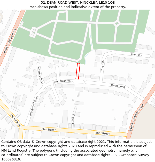 52, DEAN ROAD WEST, HINCKLEY, LE10 1QB: Location map and indicative extent of plot