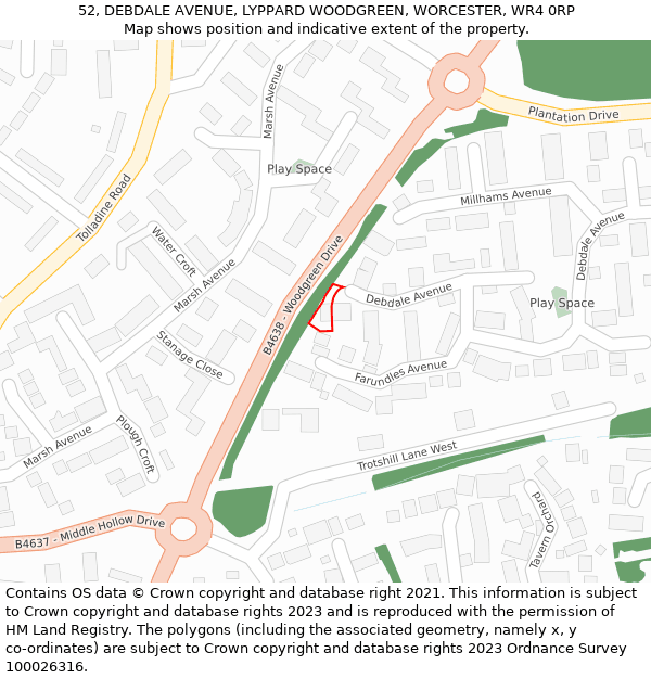 52, DEBDALE AVENUE, LYPPARD WOODGREEN, WORCESTER, WR4 0RP: Location map and indicative extent of plot