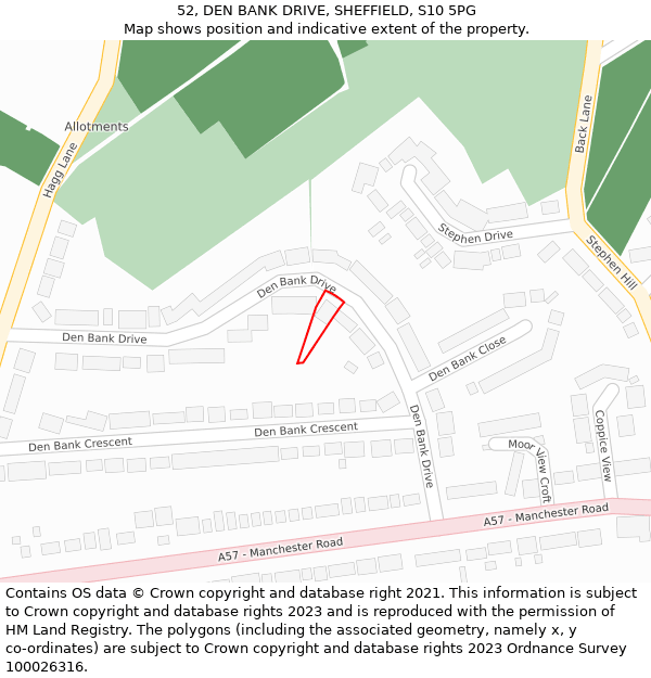 52, DEN BANK DRIVE, SHEFFIELD, S10 5PG: Location map and indicative extent of plot