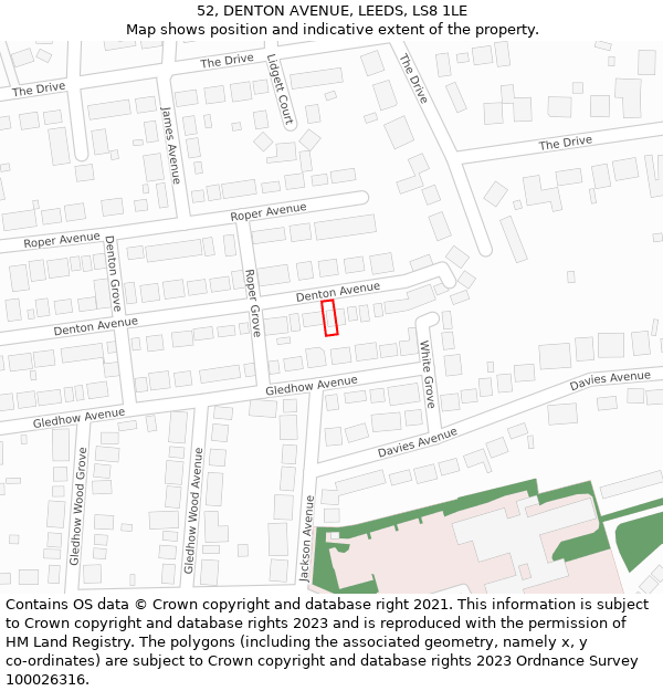 52, DENTON AVENUE, LEEDS, LS8 1LE: Location map and indicative extent of plot