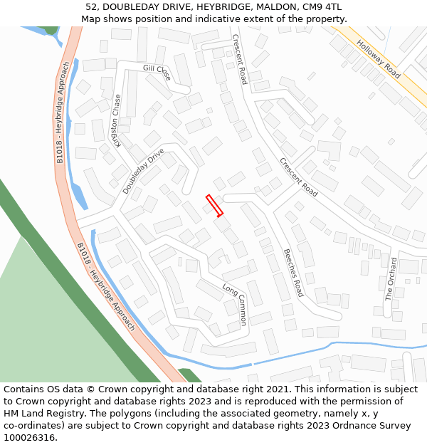52, DOUBLEDAY DRIVE, HEYBRIDGE, MALDON, CM9 4TL: Location map and indicative extent of plot