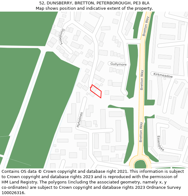 52, DUNSBERRY, BRETTON, PETERBOROUGH, PE3 8LA: Location map and indicative extent of plot