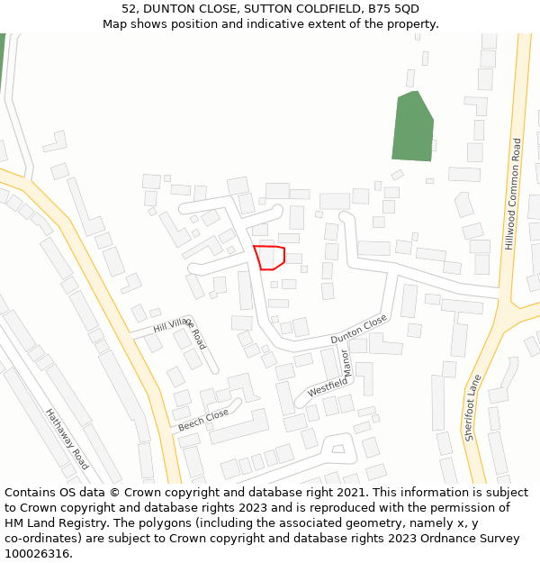 52, DUNTON CLOSE, SUTTON COLDFIELD, B75 5QD: Location map and indicative extent of plot