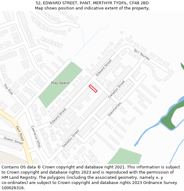 52, EDWARD STREET, PANT, MERTHYR TYDFIL, CF48 2BD: Location map and indicative extent of plot