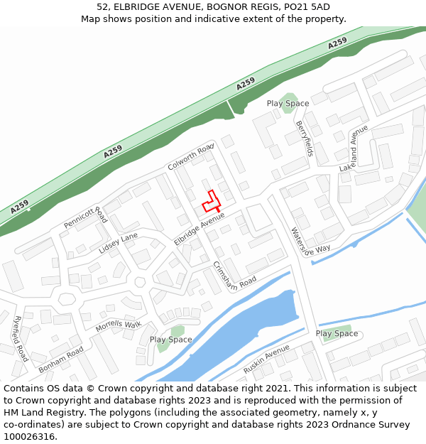 52, ELBRIDGE AVENUE, BOGNOR REGIS, PO21 5AD: Location map and indicative extent of plot