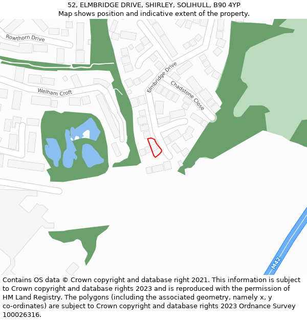 52, ELMBRIDGE DRIVE, SHIRLEY, SOLIHULL, B90 4YP: Location map and indicative extent of plot