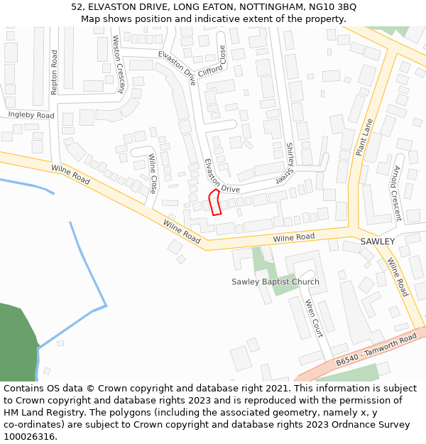 52, ELVASTON DRIVE, LONG EATON, NOTTINGHAM, NG10 3BQ: Location map and indicative extent of plot