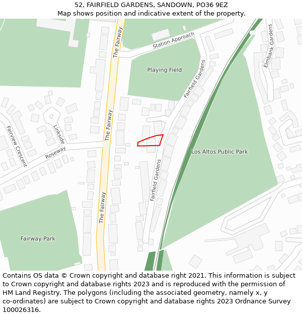 52, FAIRFIELD GARDENS, SANDOWN, PO36 9EZ: Location map and indicative extent of plot