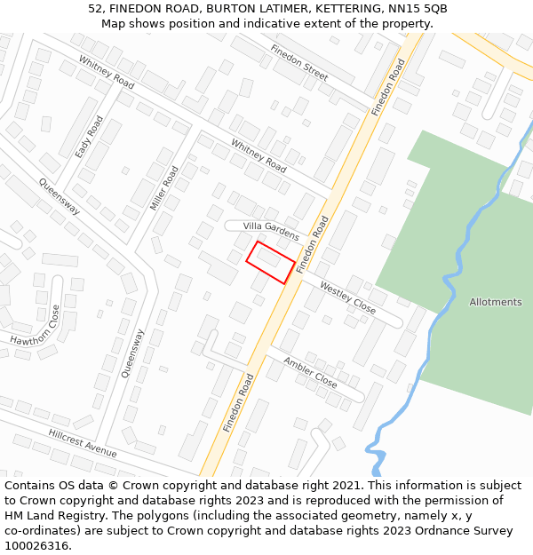 52, FINEDON ROAD, BURTON LATIMER, KETTERING, NN15 5QB: Location map and indicative extent of plot