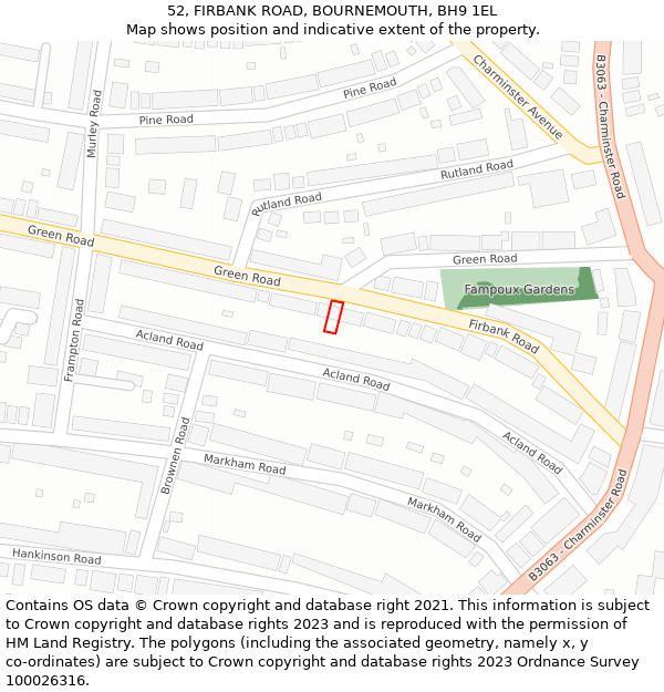 52, FIRBANK ROAD, BOURNEMOUTH, BH9 1EL: Location map and indicative extent of plot
