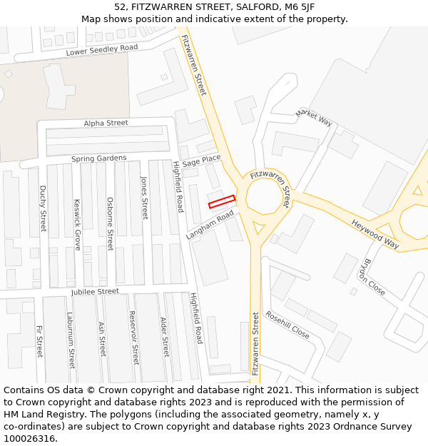 52, FITZWARREN STREET, SALFORD, M6 5JF: Location map and indicative extent of plot