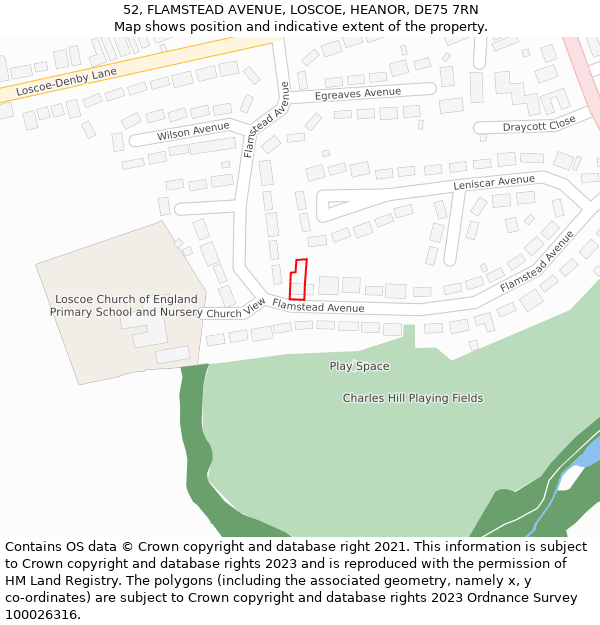 52, FLAMSTEAD AVENUE, LOSCOE, HEANOR, DE75 7RN: Location map and indicative extent of plot