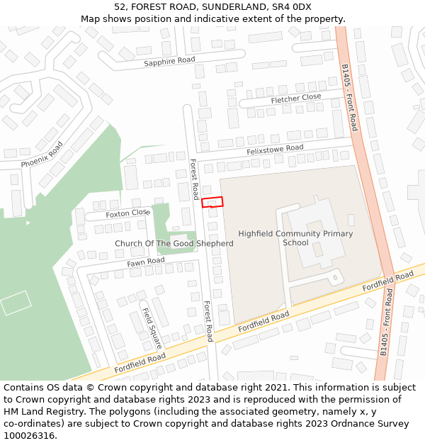 52, FOREST ROAD, SUNDERLAND, SR4 0DX: Location map and indicative extent of plot