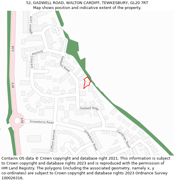 52, GADWELL ROAD, WALTON CARDIFF, TEWKESBURY, GL20 7RT: Location map and indicative extent of plot