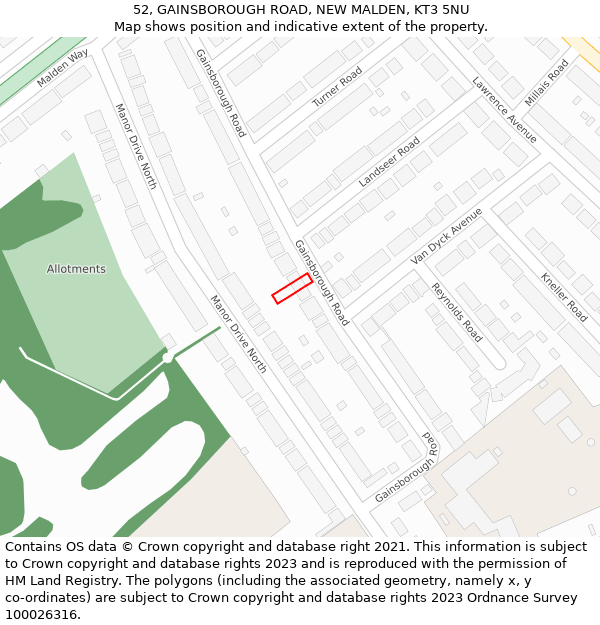 52, GAINSBOROUGH ROAD, NEW MALDEN, KT3 5NU: Location map and indicative extent of plot