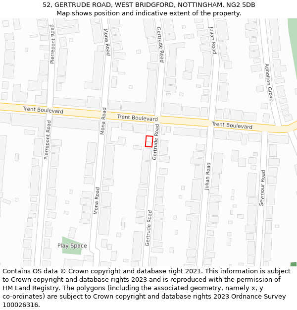52, GERTRUDE ROAD, WEST BRIDGFORD, NOTTINGHAM, NG2 5DB: Location map and indicative extent of plot