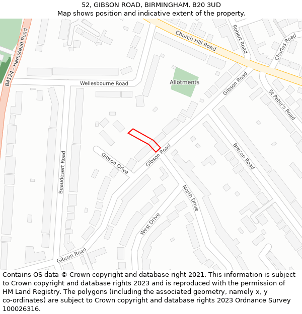 52, GIBSON ROAD, BIRMINGHAM, B20 3UD: Location map and indicative extent of plot